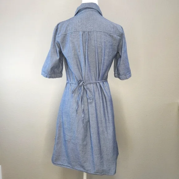 Mossimo Supply Co Dress Chambray Cotton Light Denim Tie Waist Pintuck Spring Med - Picture 3 of 13